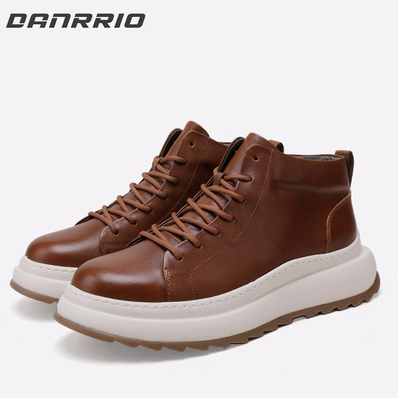 DANRRIO Handmade Retro Horse Leather Mid Top Casual Leather Sneakers  DANRRIO