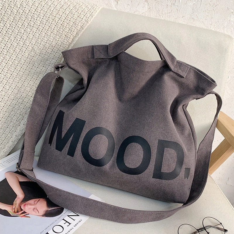 Men’s Large Canvas Letter Solid Color Streetwear Square Zipper Shoulder Bag Canvas Bag Crossbody Bag