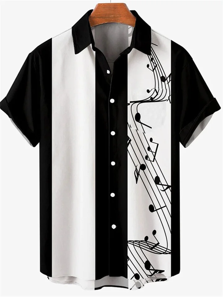 Men's Shirt Button Up Shirt Casual Shirt Summer Shirt Bowling Shirt Black Pink Blue Green Short Sleeve Graphic Prints Musical Notes Turndown Street Daily Print Clothing Apparel Fashion 1950s Casual | 168DEAL