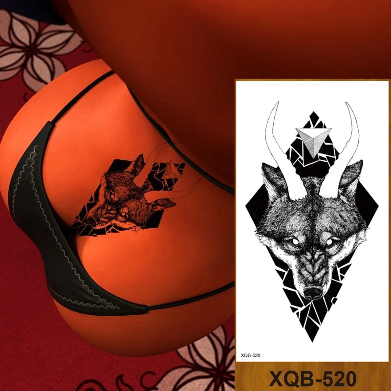 Temporary Tattoo Stickers Men Women Adult Girl Chest Flower Arm Leg Fake Tatoo Semi Permanent Tiger Wolf Beauty & Beast Body Art