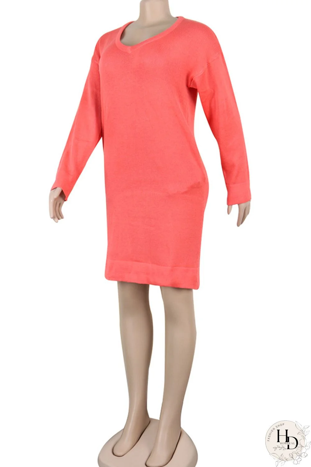 Olive green Acetyl fiber Sexy Cap Sleeve Long Sleeves V Neck Straight Knee-Length Solid