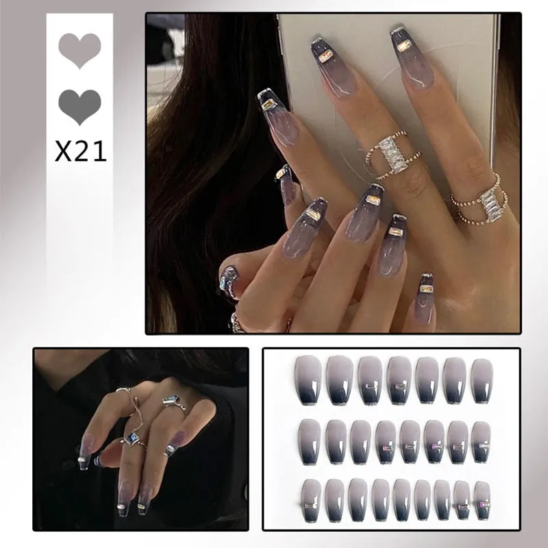 24pcs Butterfly decorated false nails Removable Long Paragraph Fashion Manicure press on nail tips full cover acrylic for girls-Nail Inspo