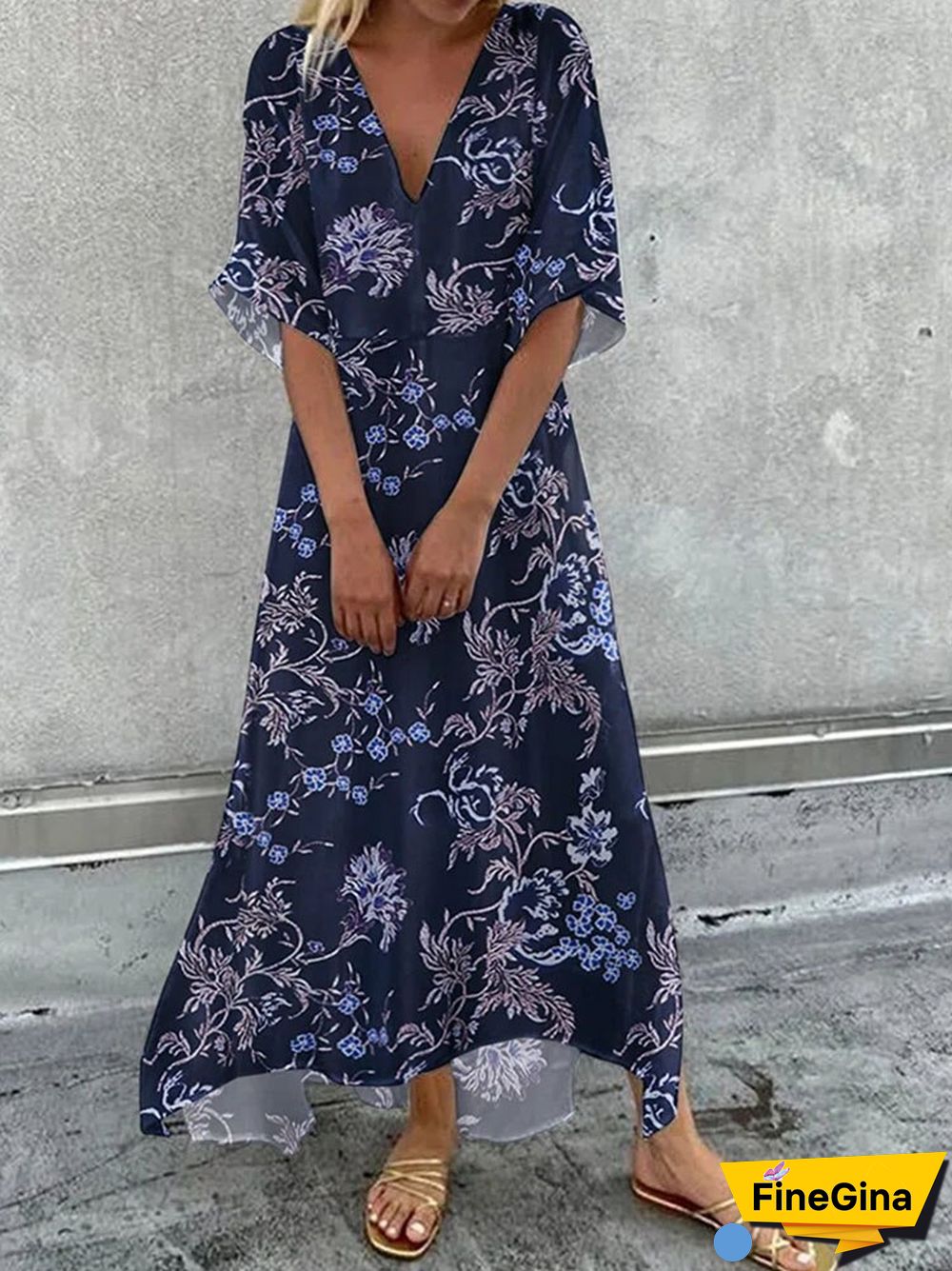 Vintage Print Pattern Loose Dress Button Casual Summer Office Ladies Dress New Beach Short Sleeve V Neck Long Women Dresses