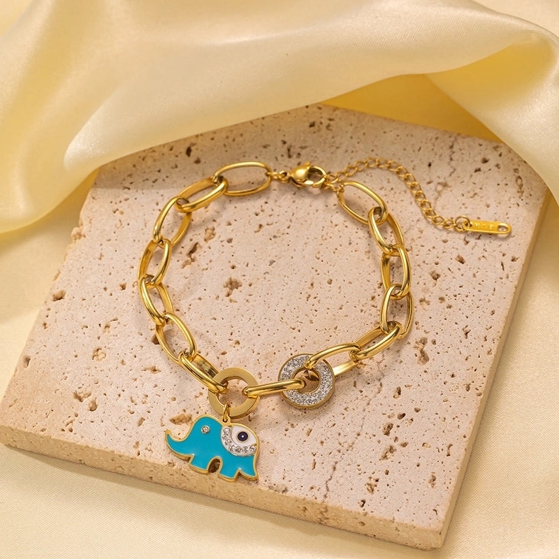 Casual Minimalist Eye Flower Butterfly Titanium Steel Zircon Bracelets In Bulk