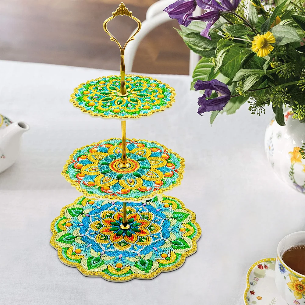 DIY 3-Tiered Mandala Acrylic Diamond Painting Serving Tray for Coffee Table Serving Serving Food