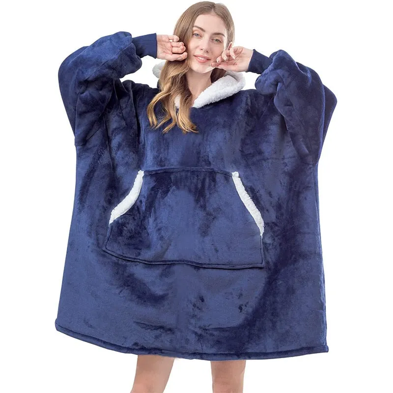 Wearable Blanket Men Women Giant Oversize Hoodie Sweatshirt Sweat Hooded Winter Bathrobe Blanket Sherpa Fleece Outwears