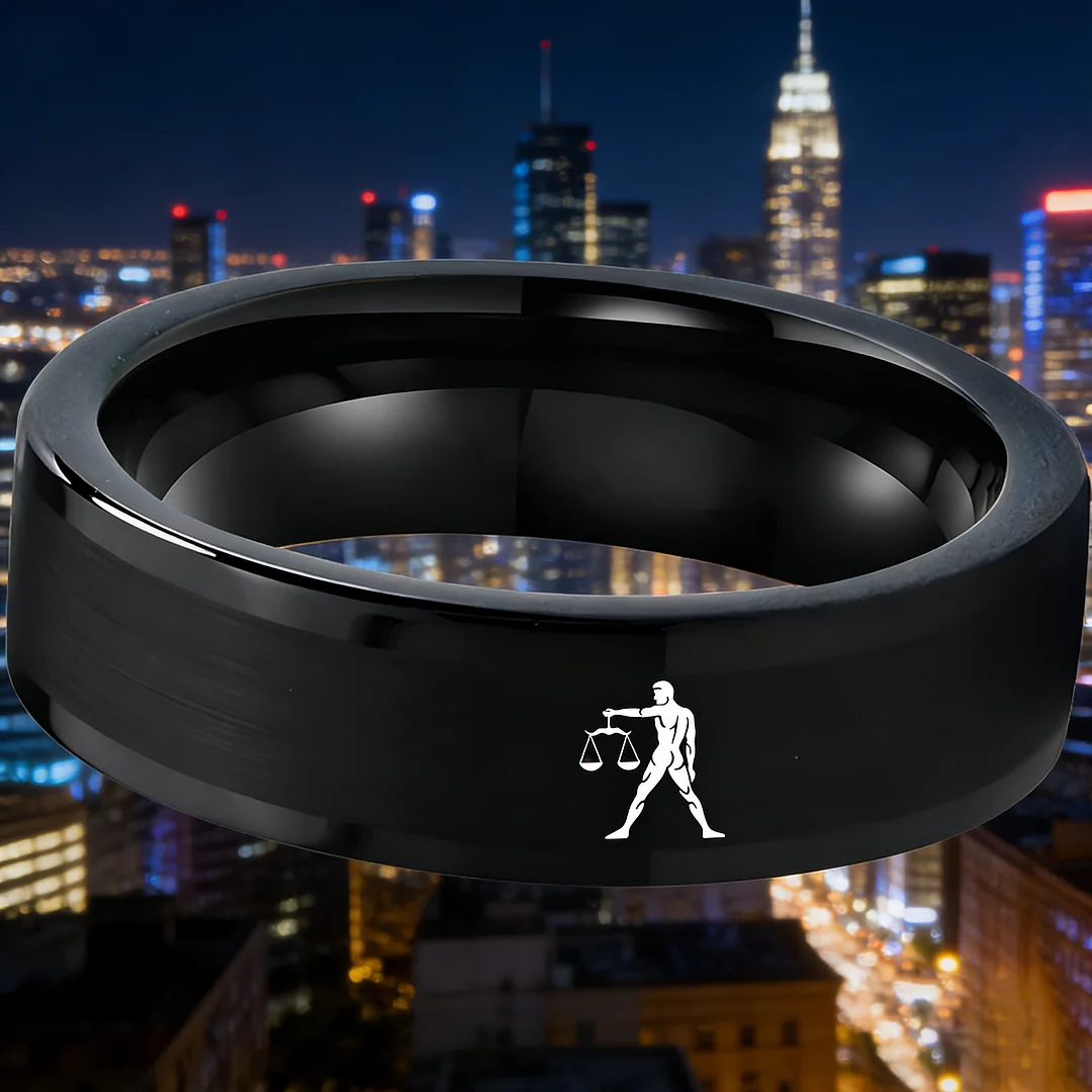 Men Women Black Libra Tungsten Carbide Rings Couple Wedding Bands Flat Top Comfort Fit 4MM 6MM 8MM