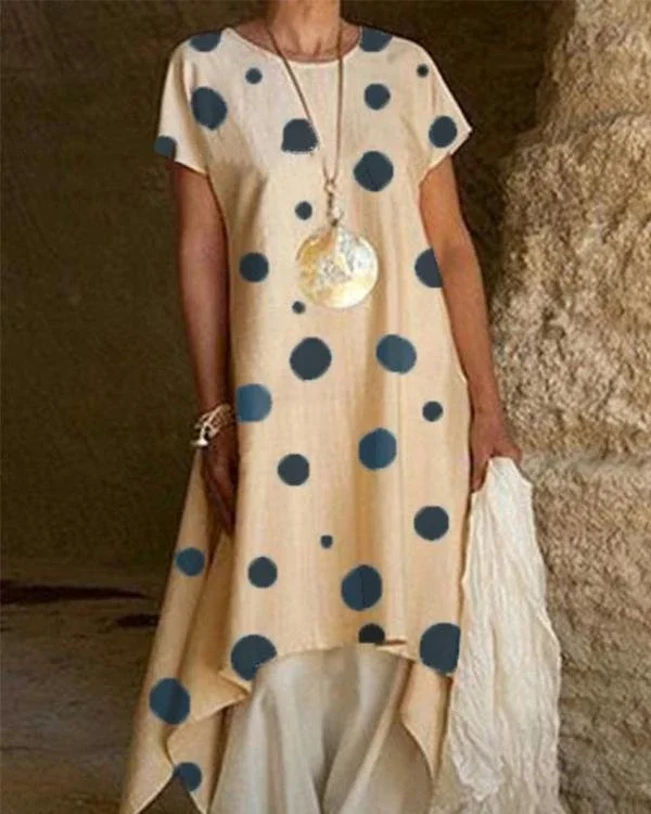 fashion crew neck polka dot irregular maxi dress p115991