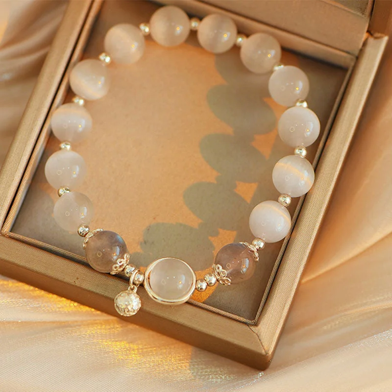925 Sterling Silver Cat Eye Moonstone Love Support Bracelet