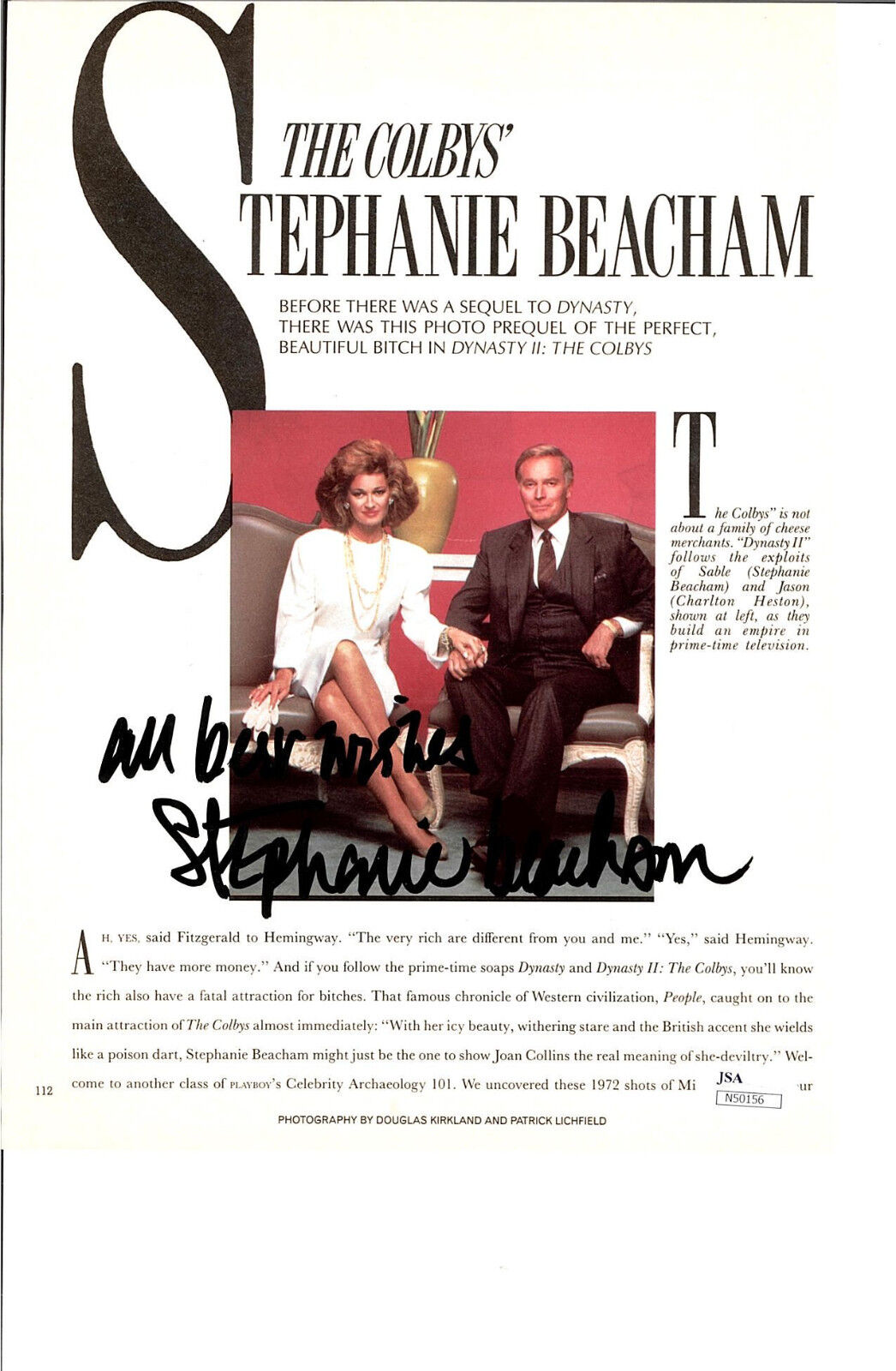 STEPHANIE BEACHAM SIGNED MAGAZINE PAGE 8X10 JSA AUTHENTICATED COA #50156