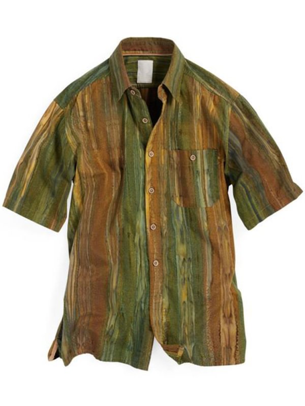 Men's multicolor lattice pattern cotton linen shirt