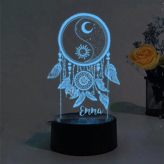 Veilleuse en acrylique avec photo et nom personnalisés, cadeau de fête des  mères pour maman, base en bois personnalisée, lampe de nuit 3D avec votre