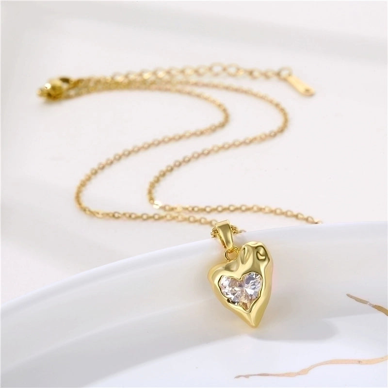 Stainless Steel Titanium Steel 18K Gold Plated Korean Style Plating Inlay Sector Star Flower Zircon Pendant Necklace