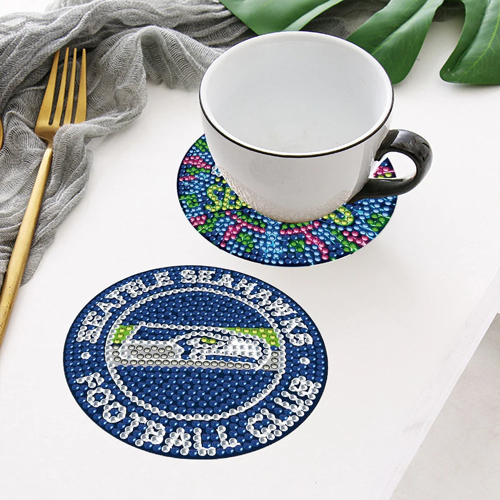 Seattle Seahawks 6pcs DIY Diamond Painting Acrylic Coasters Holder for Beginner Adult
