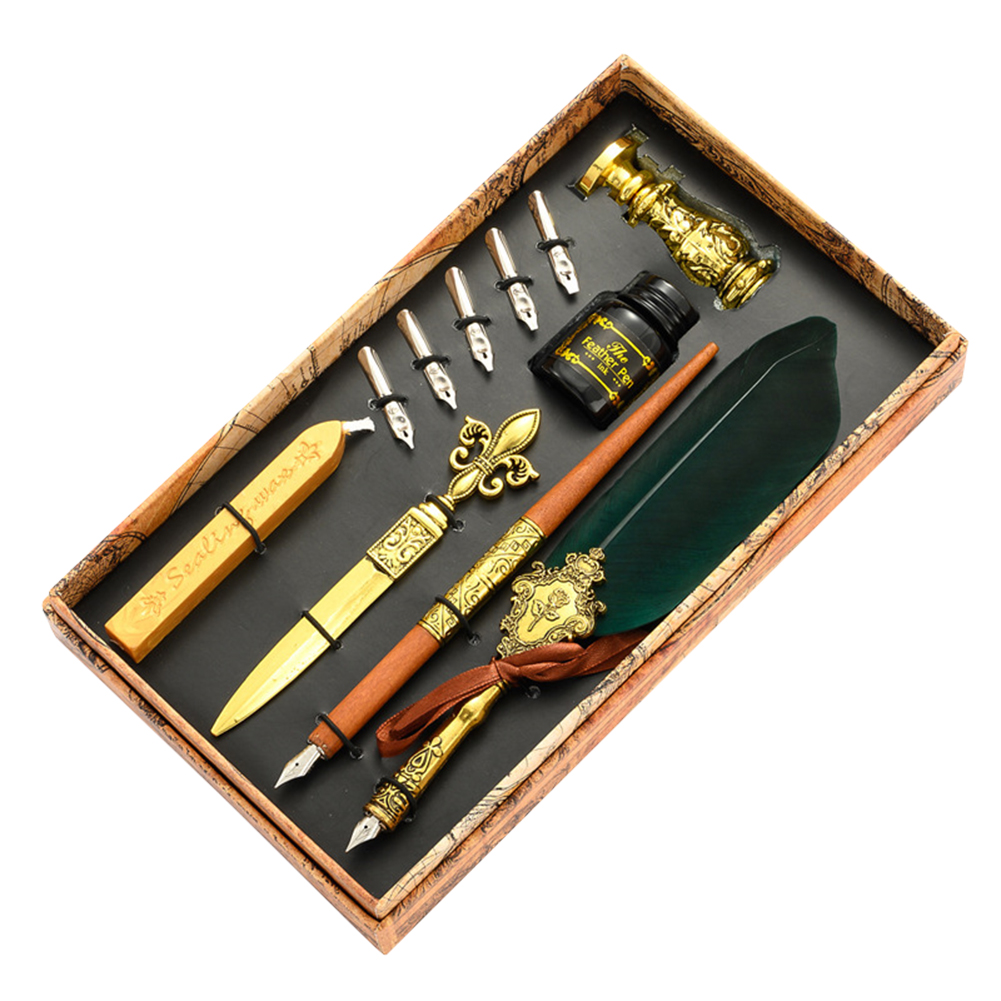 

Fountain Pen Set Stamp Wax Feather Pen (Dark Green, 501 Original