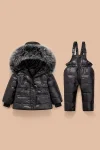 Baby Boy Girl Parka Fur Hooded Overalls Winter Down Jacket Warm 2 Pcs Sets