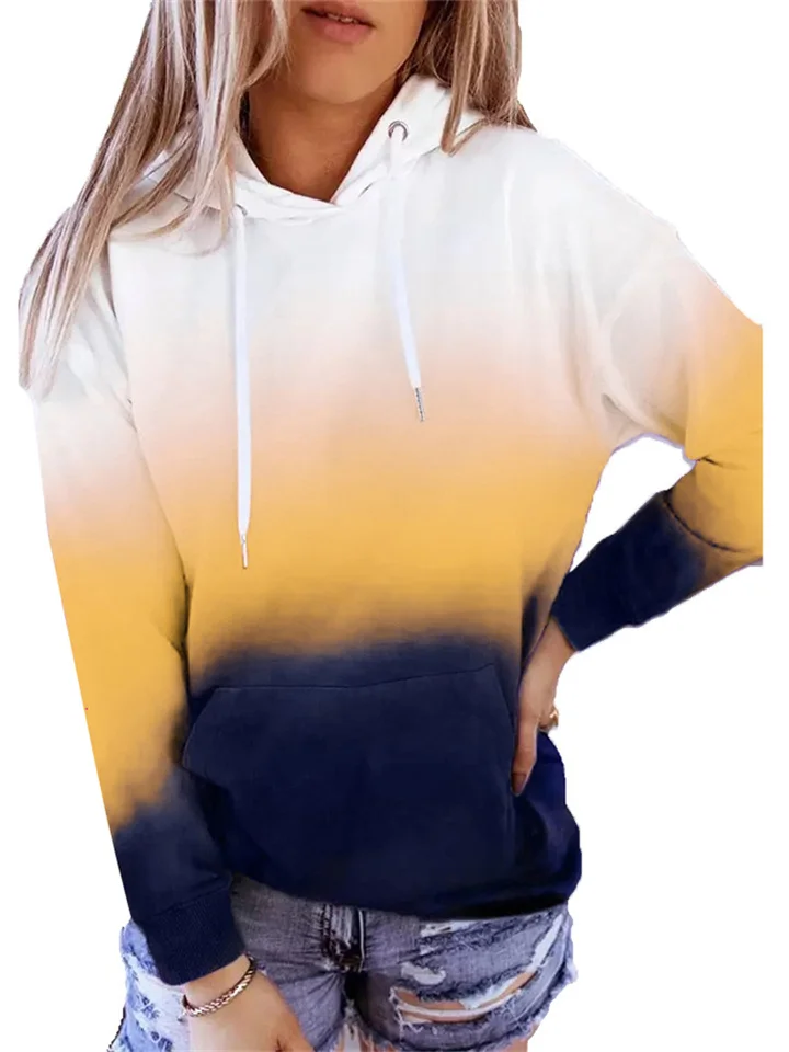 Autumn and Winter New Long Sleeve Hooded Women's Tops Gradient Color Printing Casual Loose Sweatshirt-Cosfine