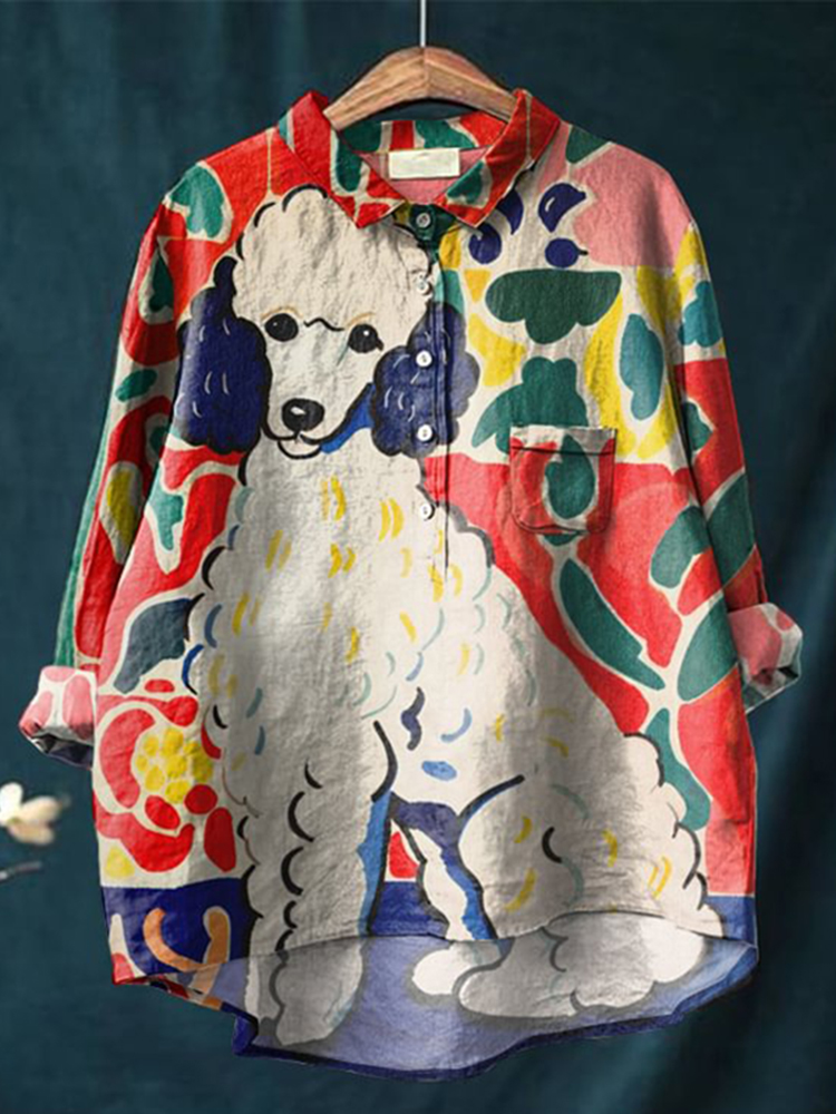Comstylish Women's Cute Poodle Art Print Casual Shirt