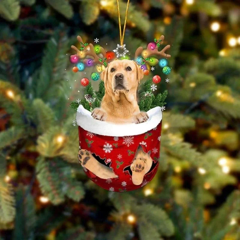 VigorDaily Yellow Labrador Retriever In Snow Pocket Christmas Ornament SP004