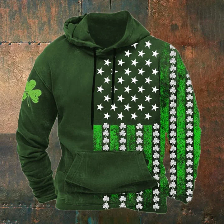 Wearshes Men'S Get Lucky Clover Print Casual Hoodie