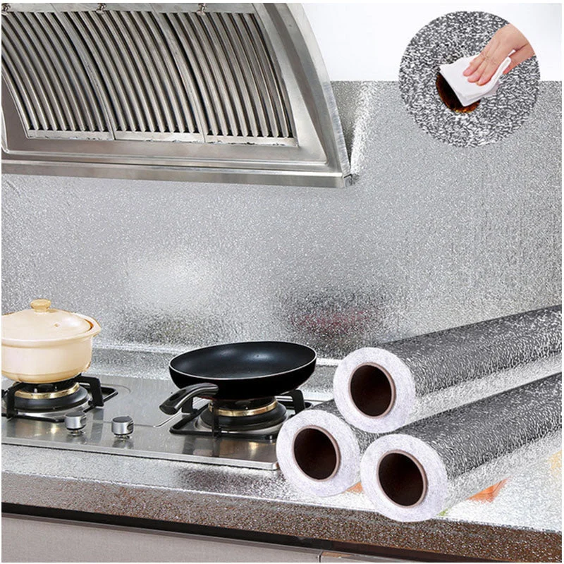 Kitchen Oil-proof Waterproof Stickers Aluminum Foil Kitchen Cabinet Stove Drawer Self Adhesive Wall Sticker DIY Wallpaper Decor 515-1