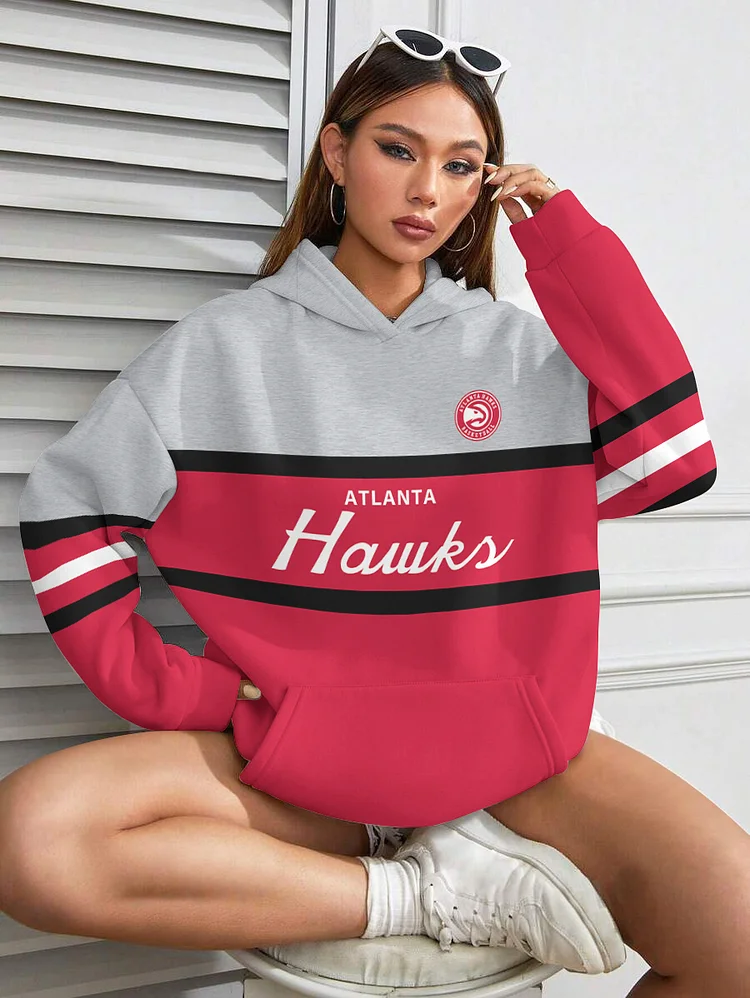 Atlanta Hawks Printed Hooded Pocket Pullover Hoodie