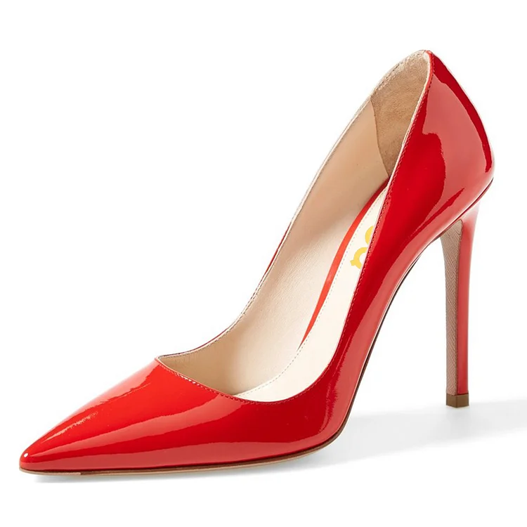On Sale Red Patent Leather Office Heels Pointy Toe Stiletto Heel Pumps |FSJ Shoes