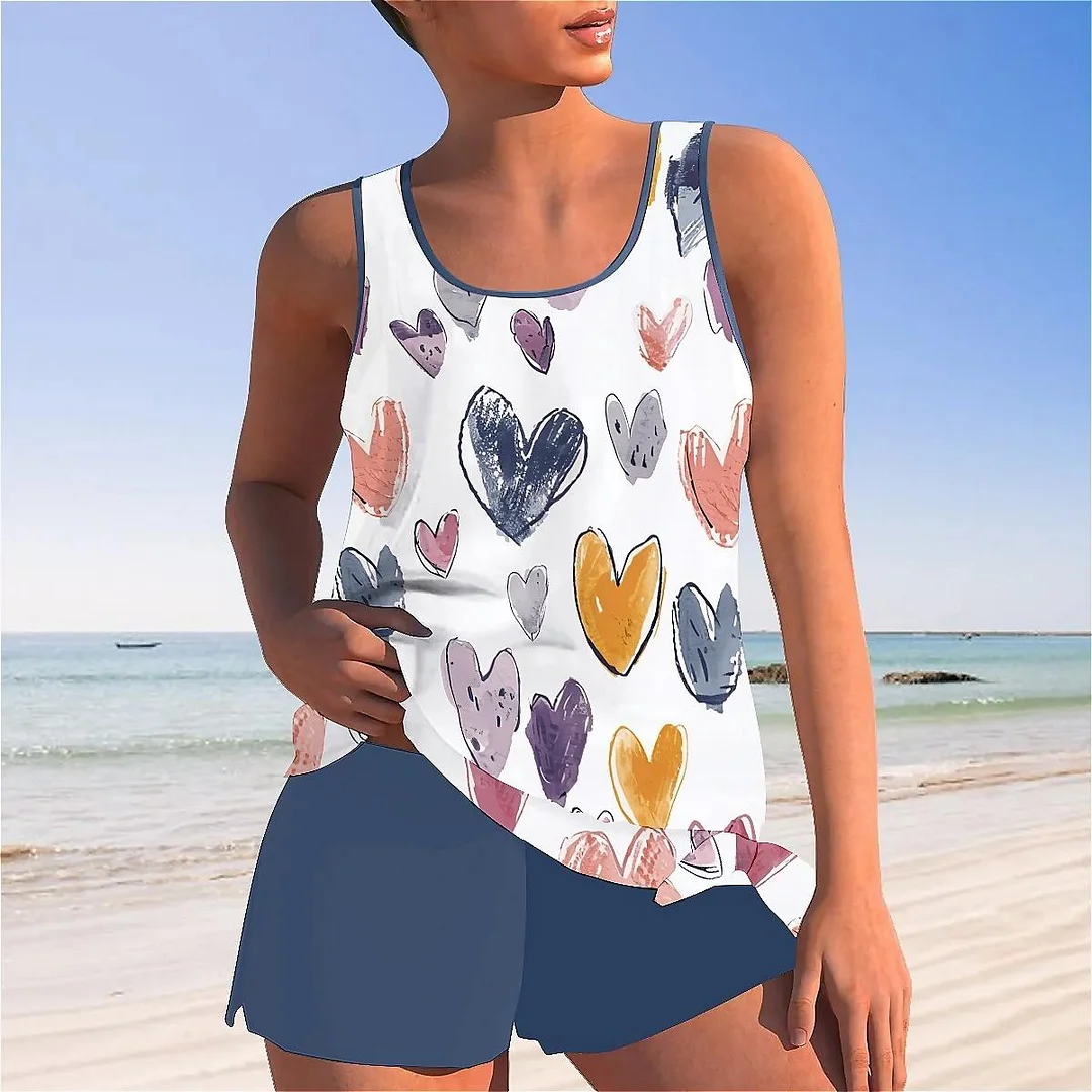 Bowknot Heart,Love,Valentine's Day Mid Waisted Tankini Set - Plus Size Available