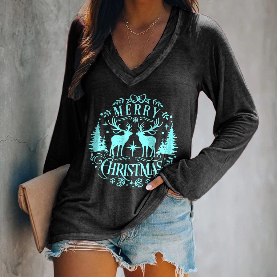 Merry Christmas Tree Printed Women's T-shirt