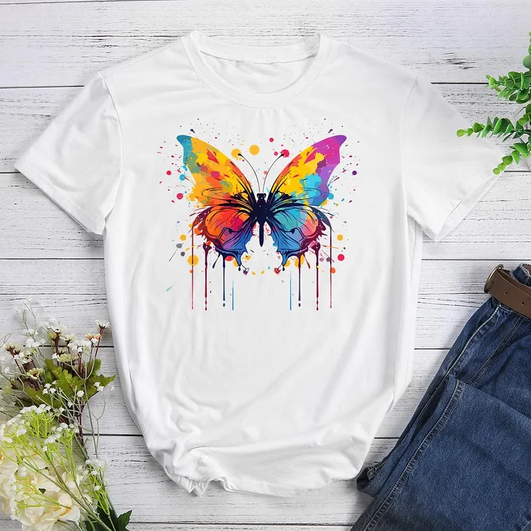 splash butterfly Round Neck T-shirt-0023523