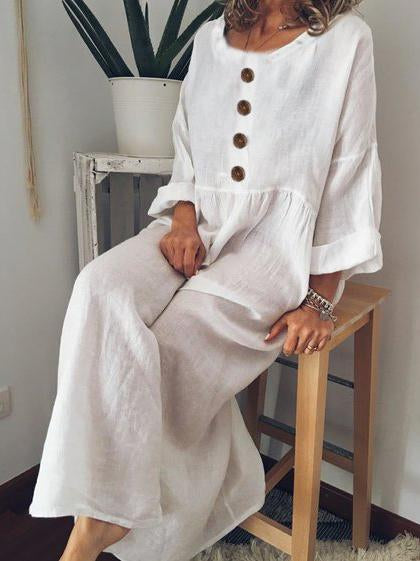 Casual Long Sleeve Cotton-Blend Casualdress