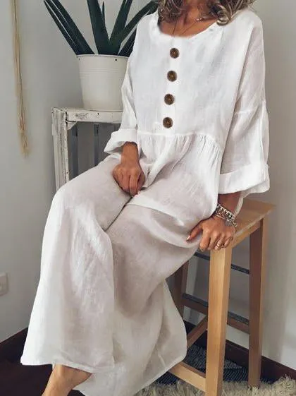 Casual Long Sleeve Cotton-Blend Casualdress
