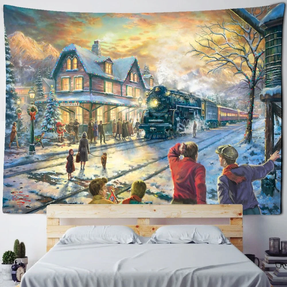 Christmas And New Year Dance Party Tapestry Wall Hanging Holiday Gift Snowman Oil Painting Art Room Home Decor