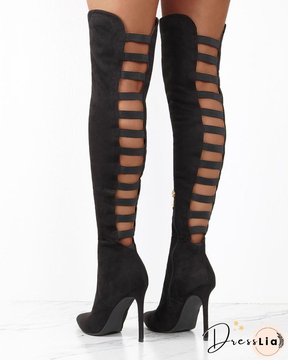 Back Ladder Cutout Knee-high Stiletto Boots