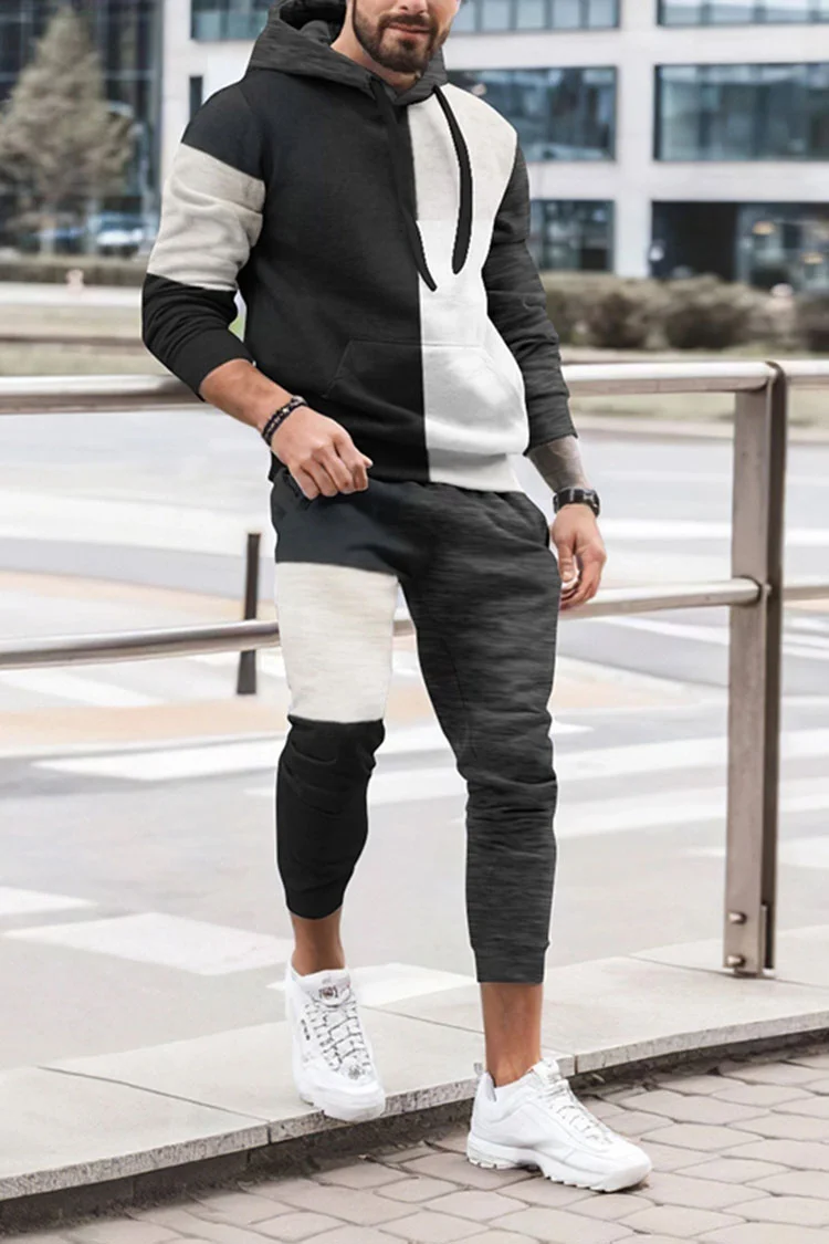 Fashion Black Grey Tracksuit Two Piece Set