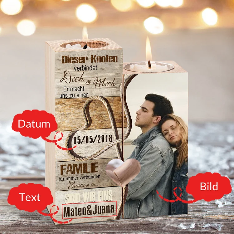 Kettenmachen Personalisierter Text & Datum & Foto Kerzenhalter-Dieser Knoten verbindet Dich & Mich-Geschenk für Paare