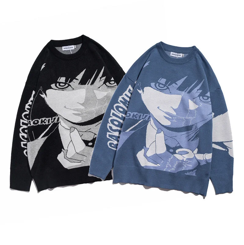 M-XXL Japanese Oversize Harajuku Anime Girl Gothic Knitted Sweater BE528