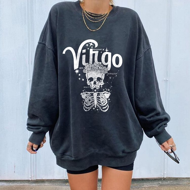 Oversize designer Virgo skull printed retro sweatshirt