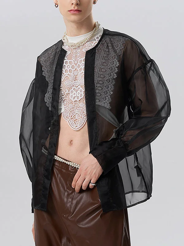 Aonga - Mens Mesh See Through Open Front Cardigan