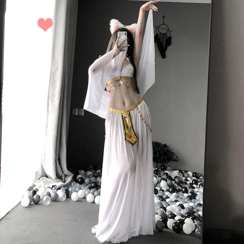 Billionm OJBK Women Sexy Lingerie Stage Costumes Chiffon See Through White Long Dresses Anime Cosplay Costumes Erotic Underwear Set 2021