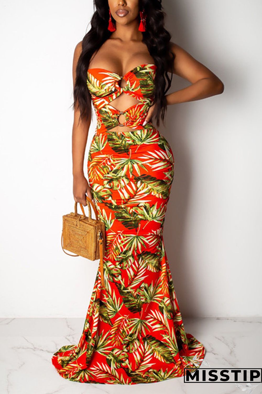 Navy Blue Fashion Sexy Off The Shoulder Sleeveless Wrapped chest Asymmetrical Floor-Length Patchwork