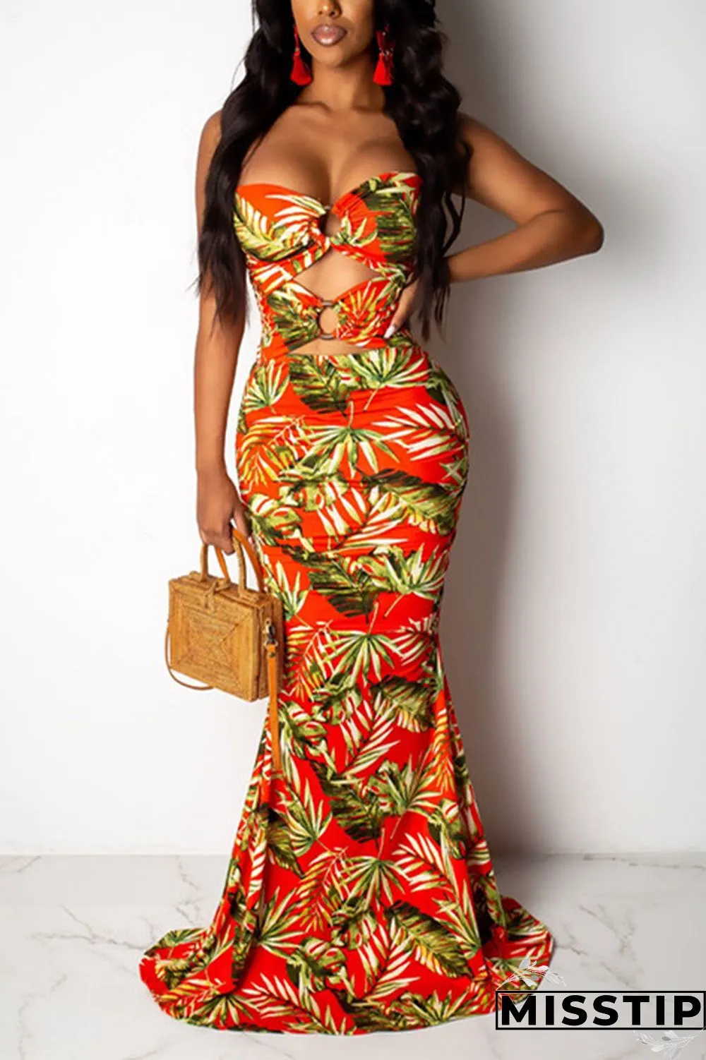 Navy Blue Fashion Sexy Off The Shoulder Sleeveless Wrapped chest Asymmetrical Floor-Length Patchwork