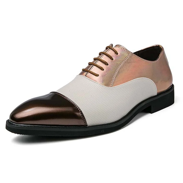 Colorblock PU Leather Lace Up Pointy Toe Wedding Oxfords Shoes