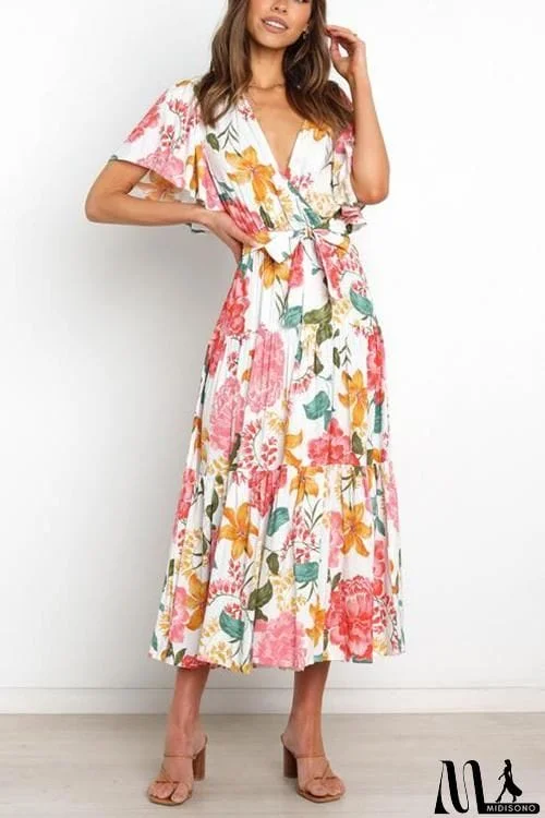 MidiSono - Print Ruffles Wrap Maxi Dress