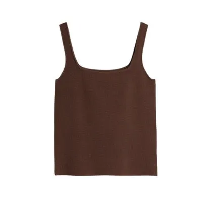 high quality chic basic U-NECK Summer white knit Women tank top sexy sleeveless t-shirt  vintage top casual crop top t shirt