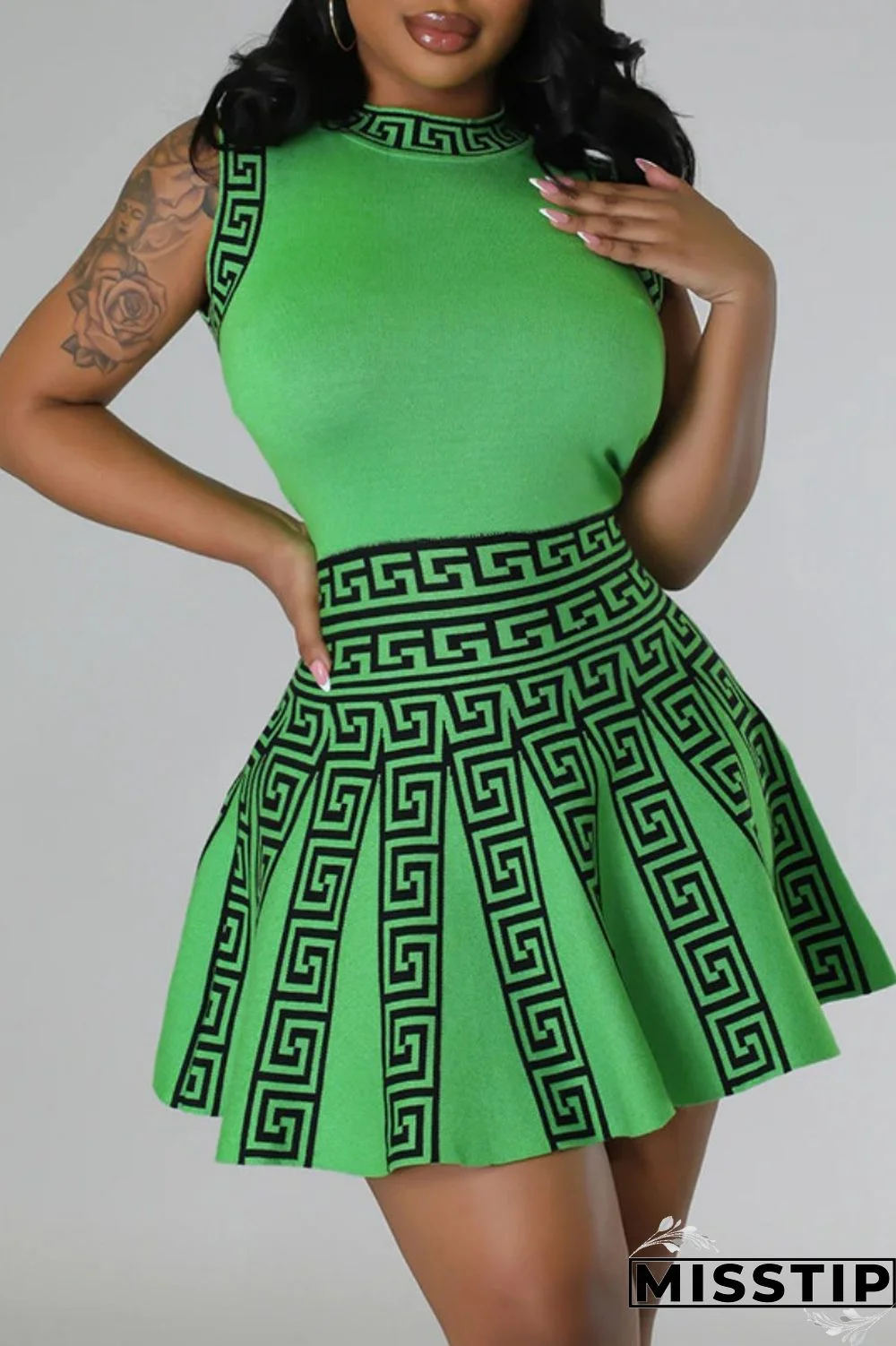 Apricot Casual Print Patchwork O Neck Sleeveless Dress Dresses