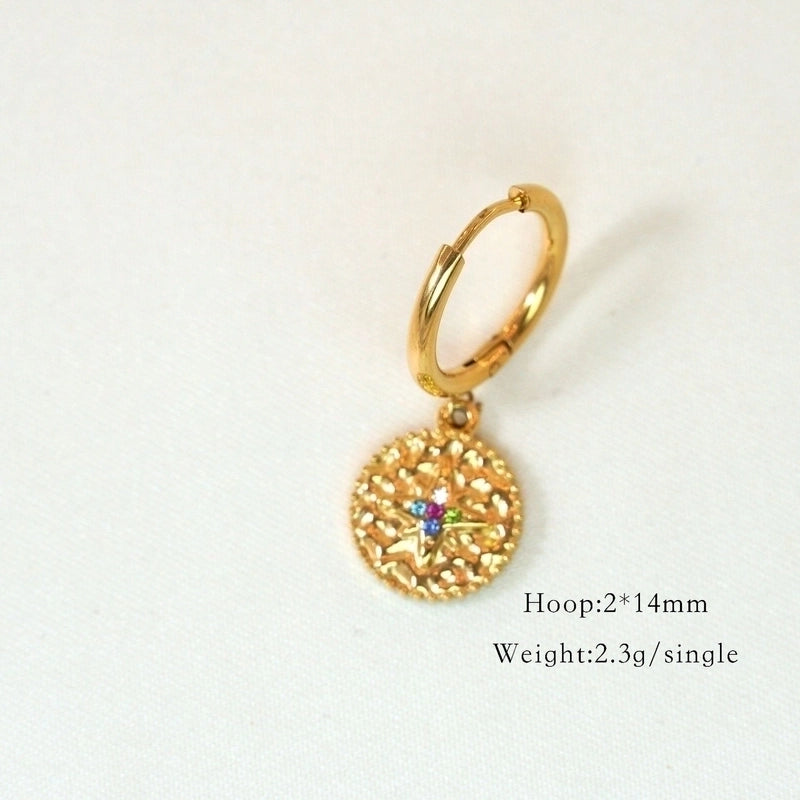 1 Pair Minimalist Cross Devil’s Eye Moon 304 Stainless Steel Drop Earrings