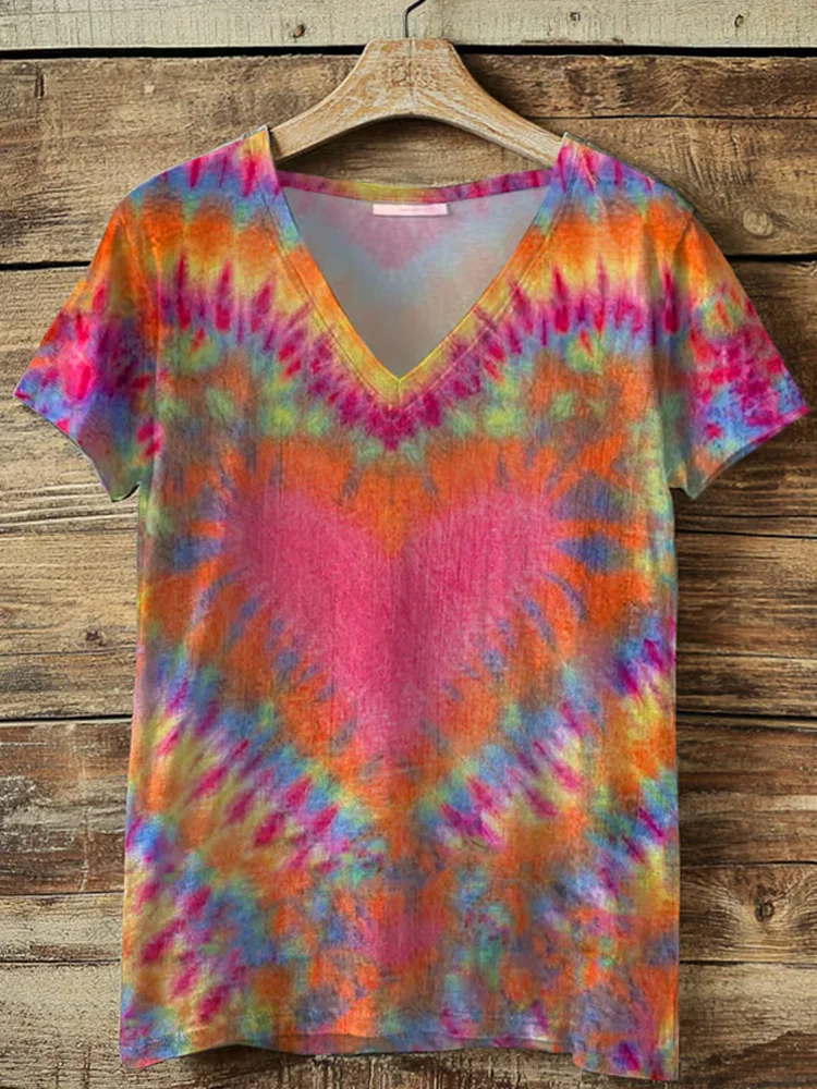 Simpfit Damen-T-Shirt mit V-Ausschnitt und Hippie-Print
