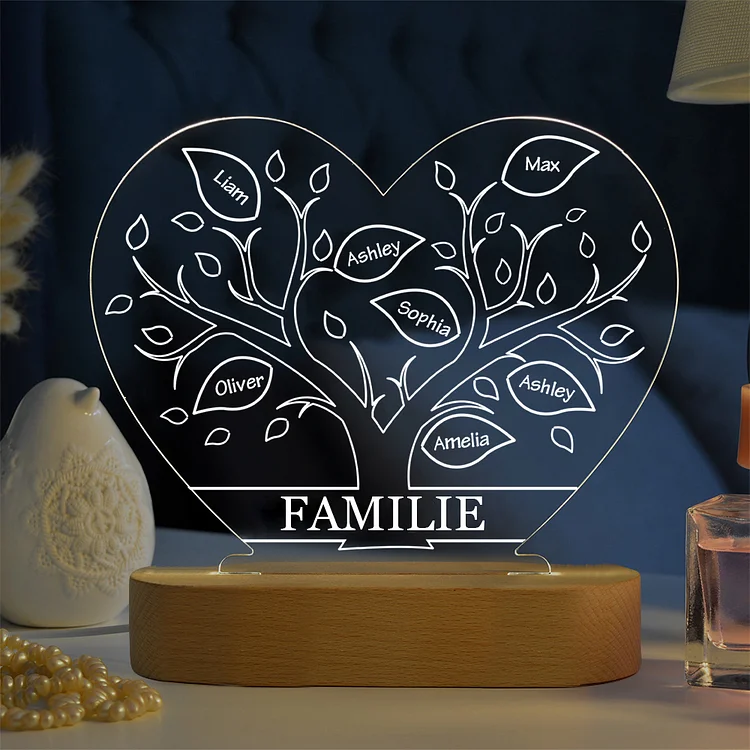 Personalisierte 7 Namen & Text Herz Familienbaum Familie Nachtlicht Geschenk für Großmutter/Mutter zum Muttertag