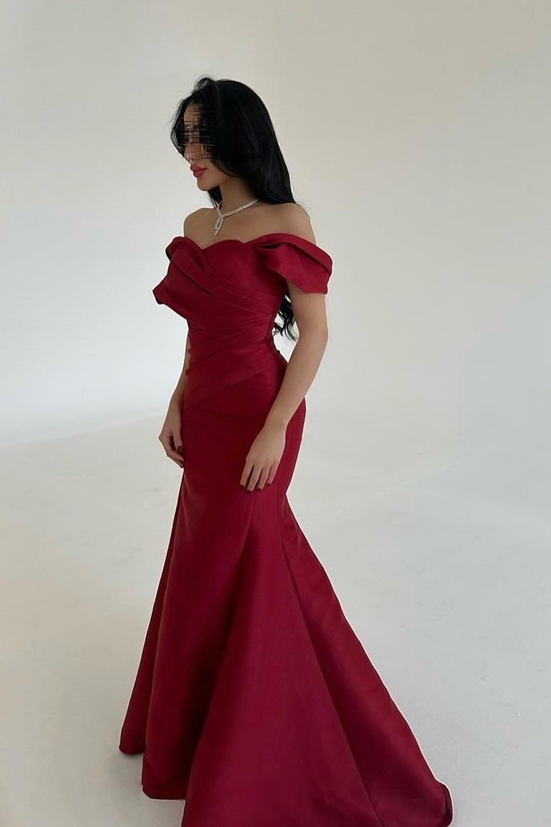 Lvs&Broner Off the Shoulder Sleeveless Mermaid Long Prom Dress With Pleated